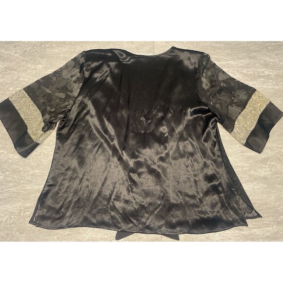 Spencer & Alexis 3X Velvet Burnout Kimono Embroidered Roses Floral Sheer Sleeve - Picture 8 of 8
